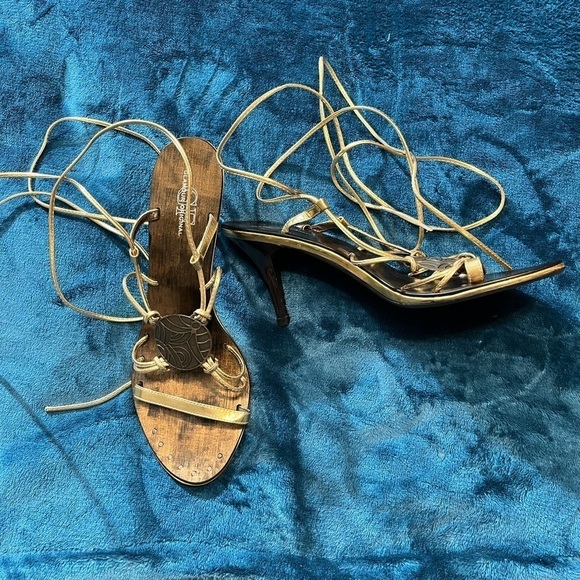 Glamour Original Shoes - Sandals by Glamour Original! Lace up/wrap around the leg. Gold color!